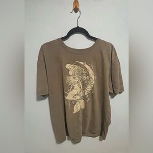 Brown Graphic T-Shirt with Mermaid Design w few imperfections noted
